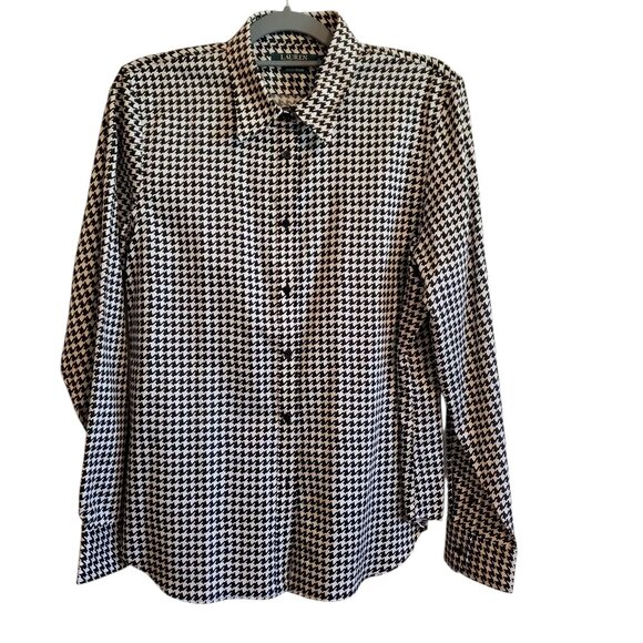 Lauren Ralph Lauren Non Iron Button Up Shirt Black/Ivory Houndstooth Size XL - Picture 1 of 15